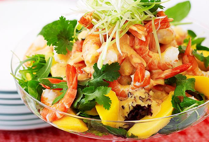 Prawn and Mango Salad Recipe with Lime-Cilantro Dressing