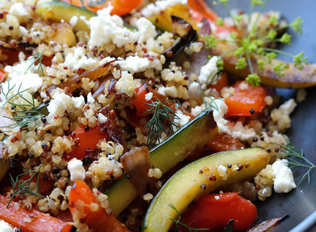 Healthy Quinoa Salad Recipe with Roasted Vegetables and Feta Cheese